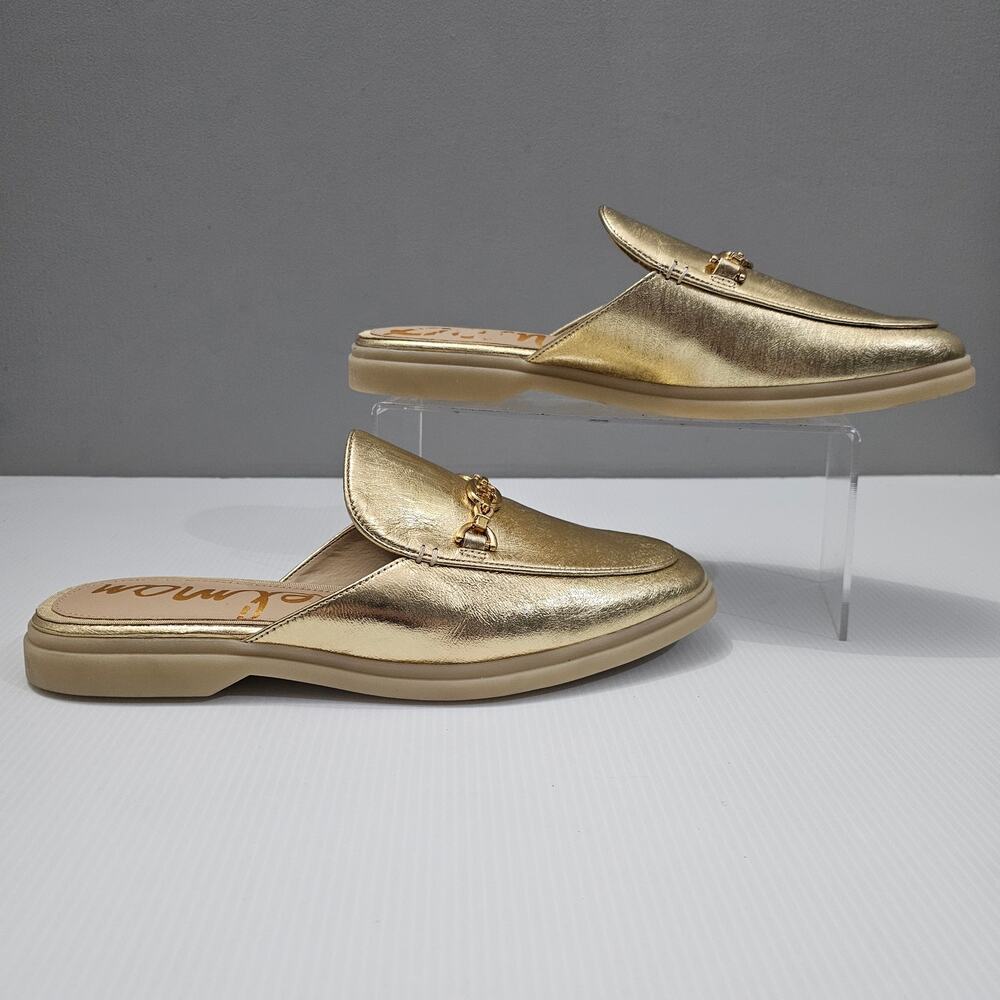 NEW Sam Edelman Kira Mule Women 10.5 Metallic Gold Leather Horsebit Flat Loafer - Picture 3 of 12
